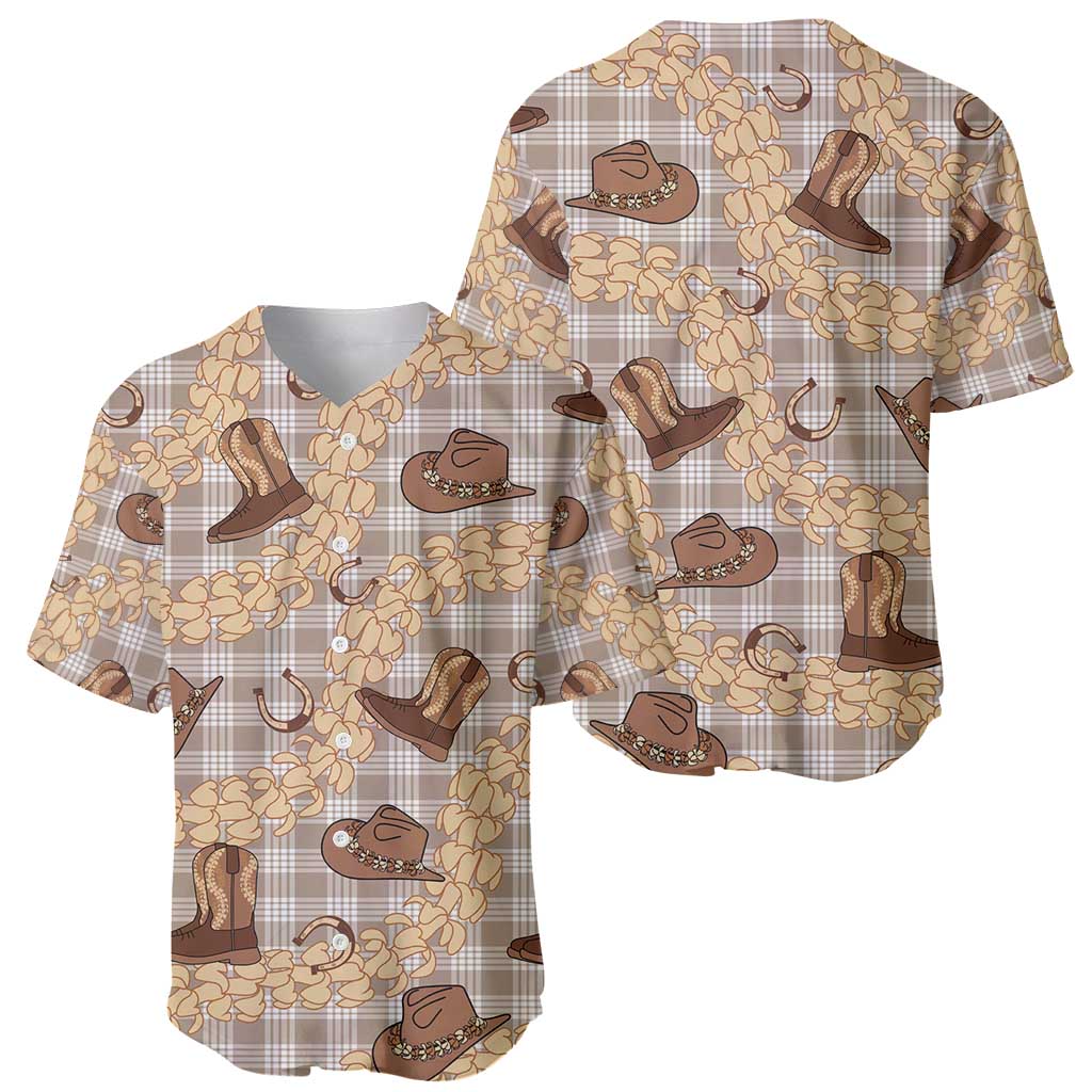 Khaki Palaka Hawaii Cowboy Baseball Jersey Puakenikeni Lei Paniolo Papale Seamless Vibes - Polynesian Pride