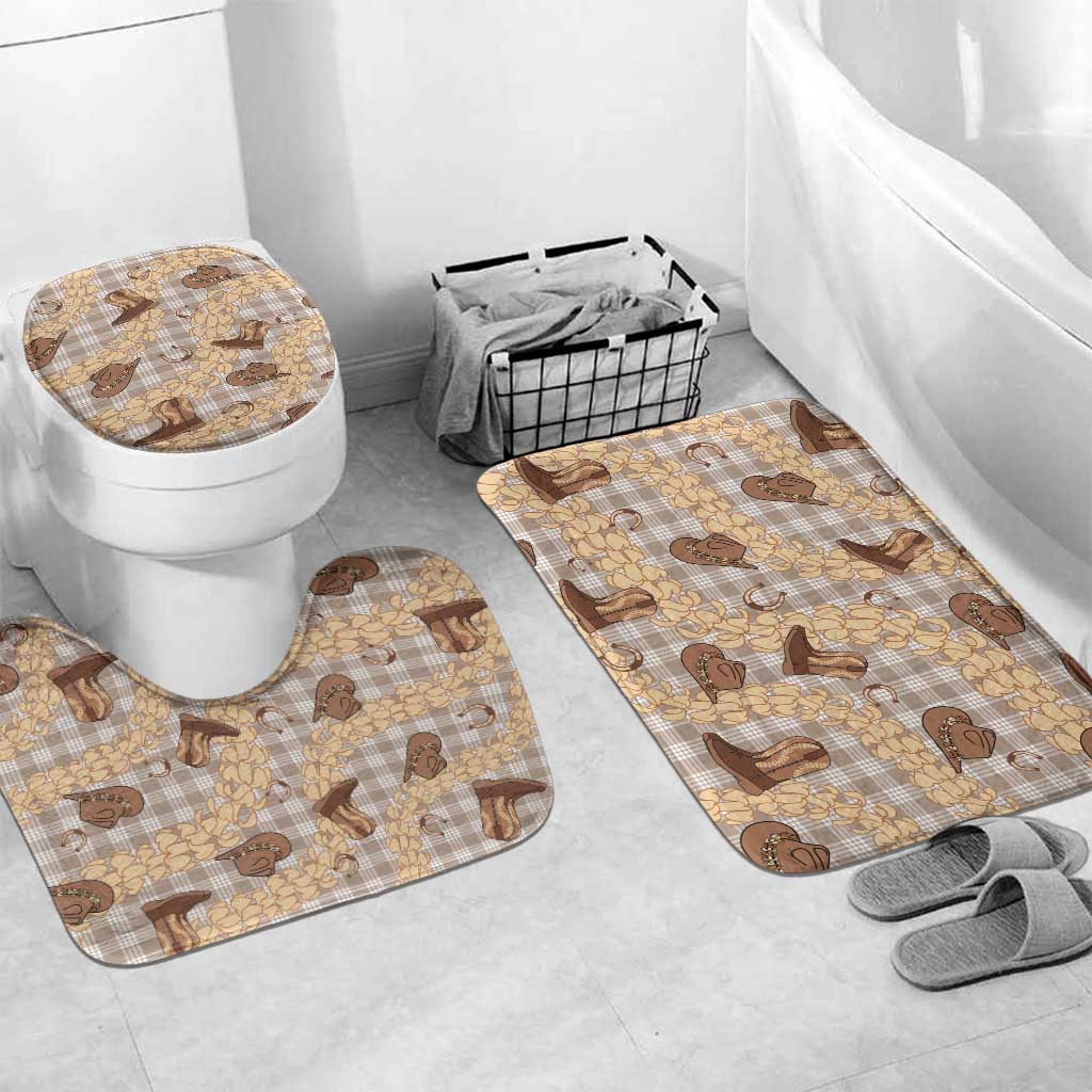 Khaki Palaka Hawaii Cowboy Bathroom Set Puakenikeni Lei Paniolo Papale Seamless Vibes - Polynesian Pride