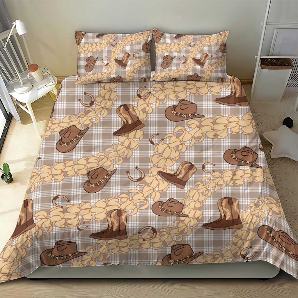 Khaki Palaka Hawaii Cowboy Bedding Set Puakenikeni Lei Paniolo Papale Seamless Vibes - Polynesian Pride