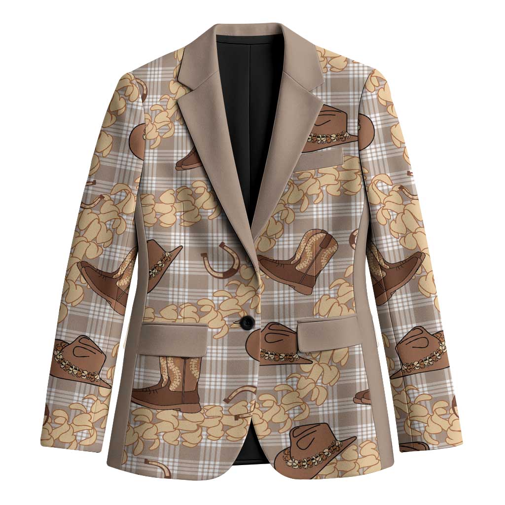 Khaki Palaka Hawaii Cowboy Blazer Puakenikeni Lei Paniolo Papale Seamless Vibes - Polynesian Pride