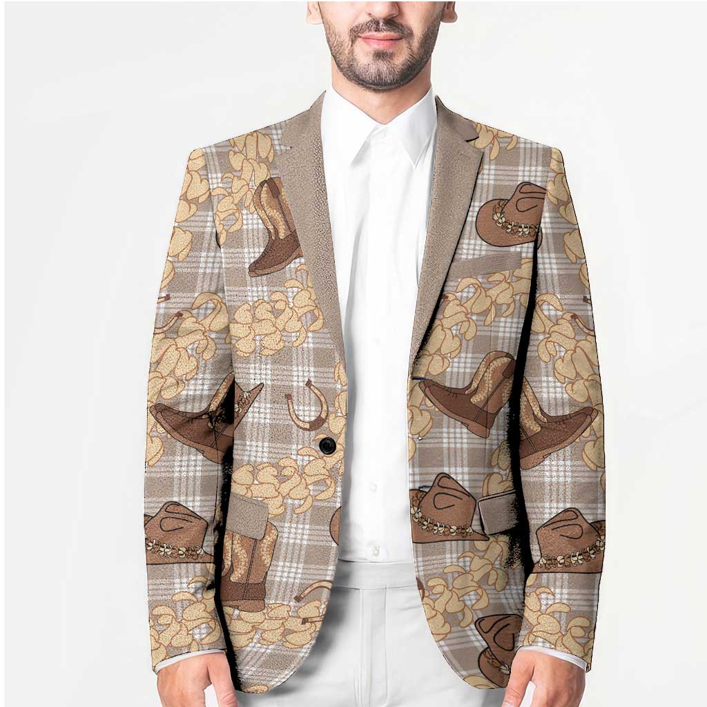 Khaki Palaka Hawaii Cowboy Blazer Puakenikeni Lei Paniolo Papale Seamless Vibes LT14 - Polynesian Pride