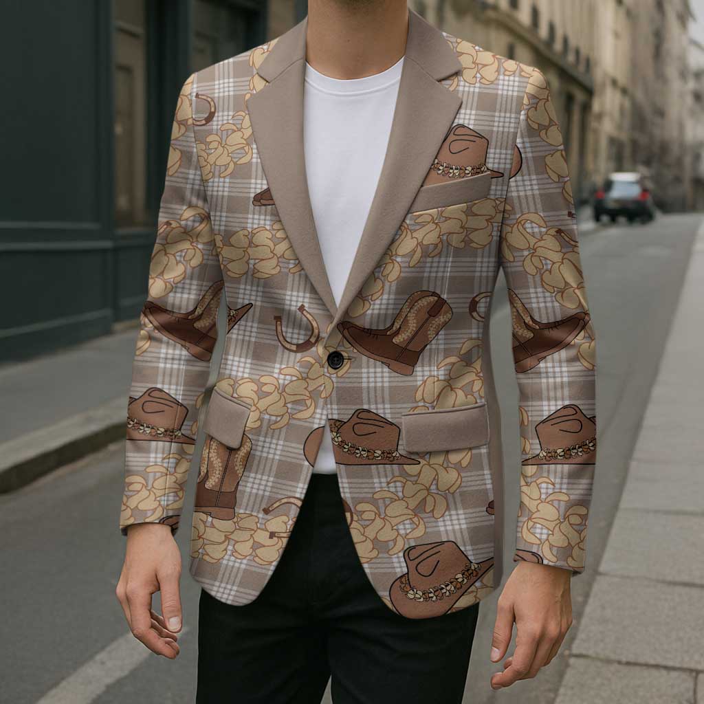 Khaki Palaka Hawaii Cowboy Blazer Puakenikeni Lei Paniolo Papale Seamless Vibes LT14 - Polynesian Pride