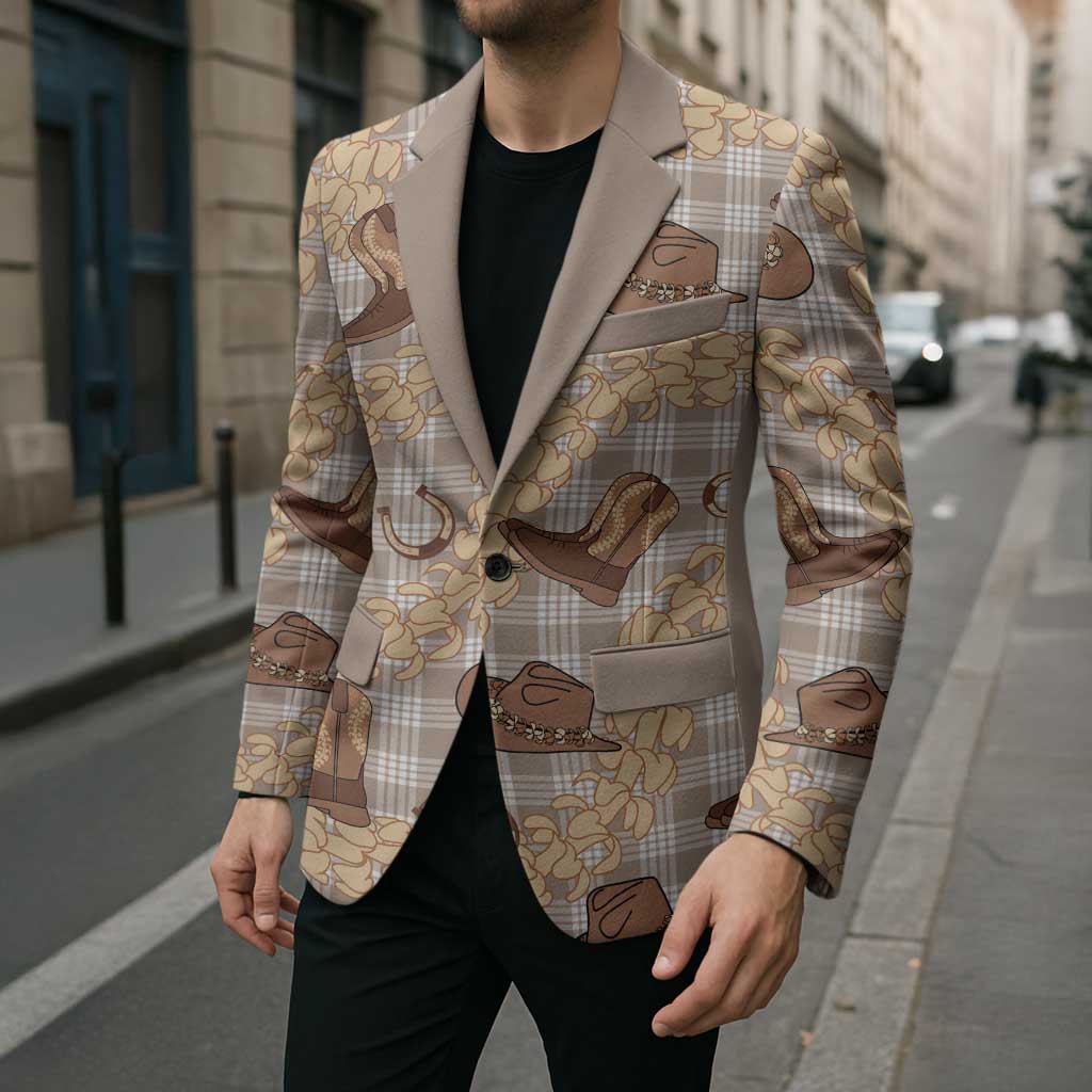 Khaki Palaka Hawaii Cowboy Blazer Puakenikeni Lei Paniolo Papale Seamless Vibes LT14 - Polynesian Pride