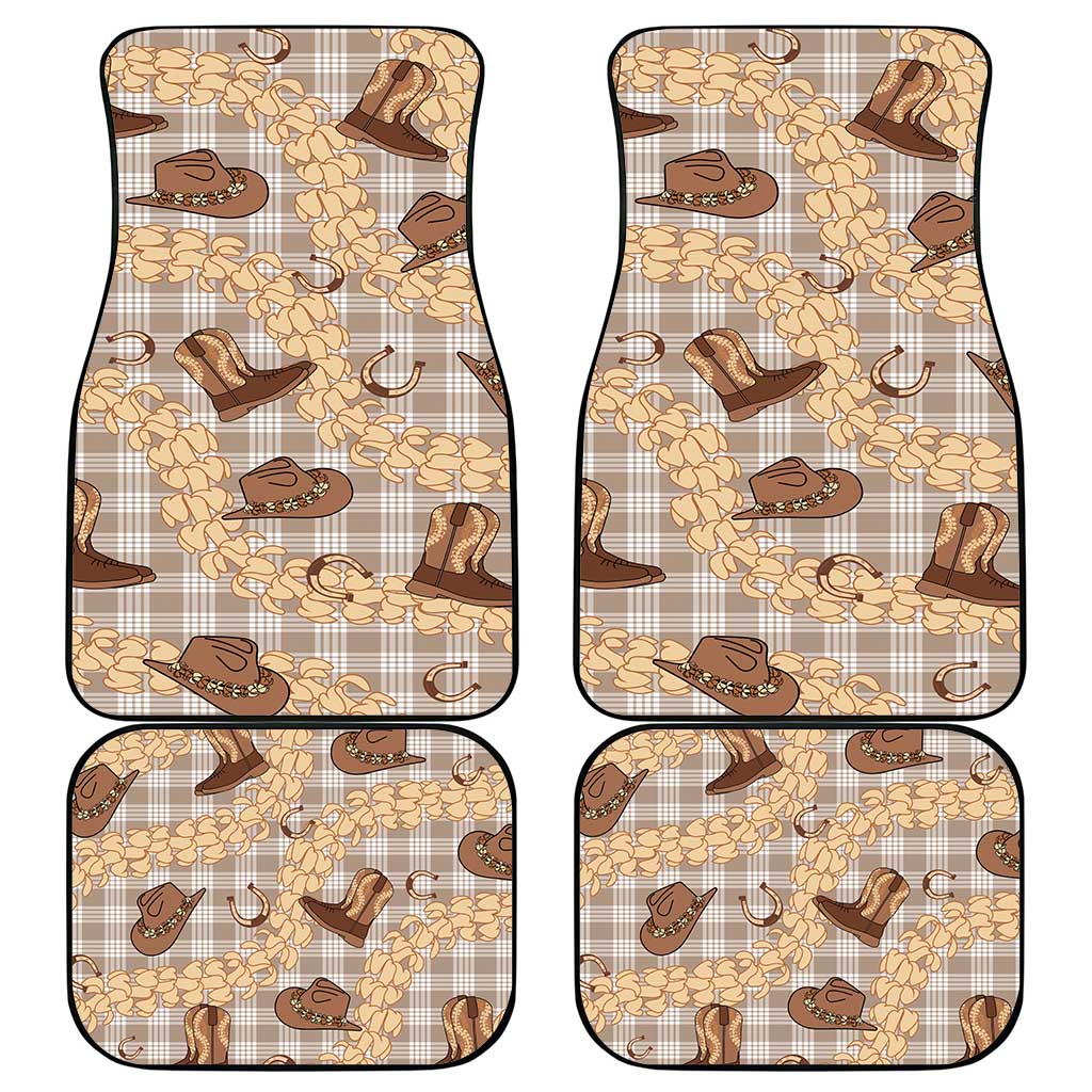Khaki Palaka Hawaii Cowboy Car Mats Puakenikeni Lei Paniolo Papale Seamless Vibes - Polynesian Pride