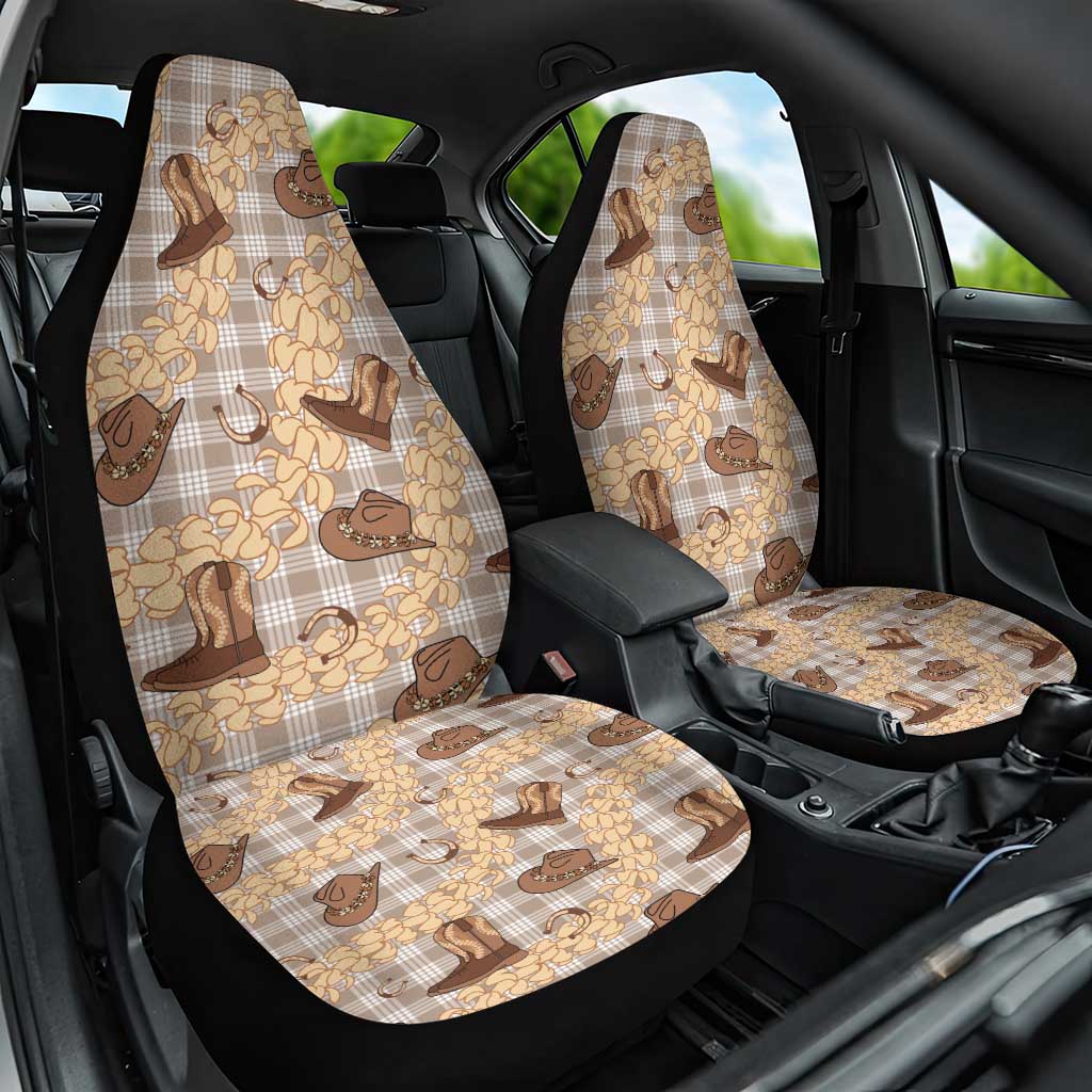 Khaki Palaka Hawaii Cowboy Car Seat Cover Puakenikeni Lei Paniolo Papale Seamless Vibes - Polynesian Pride
