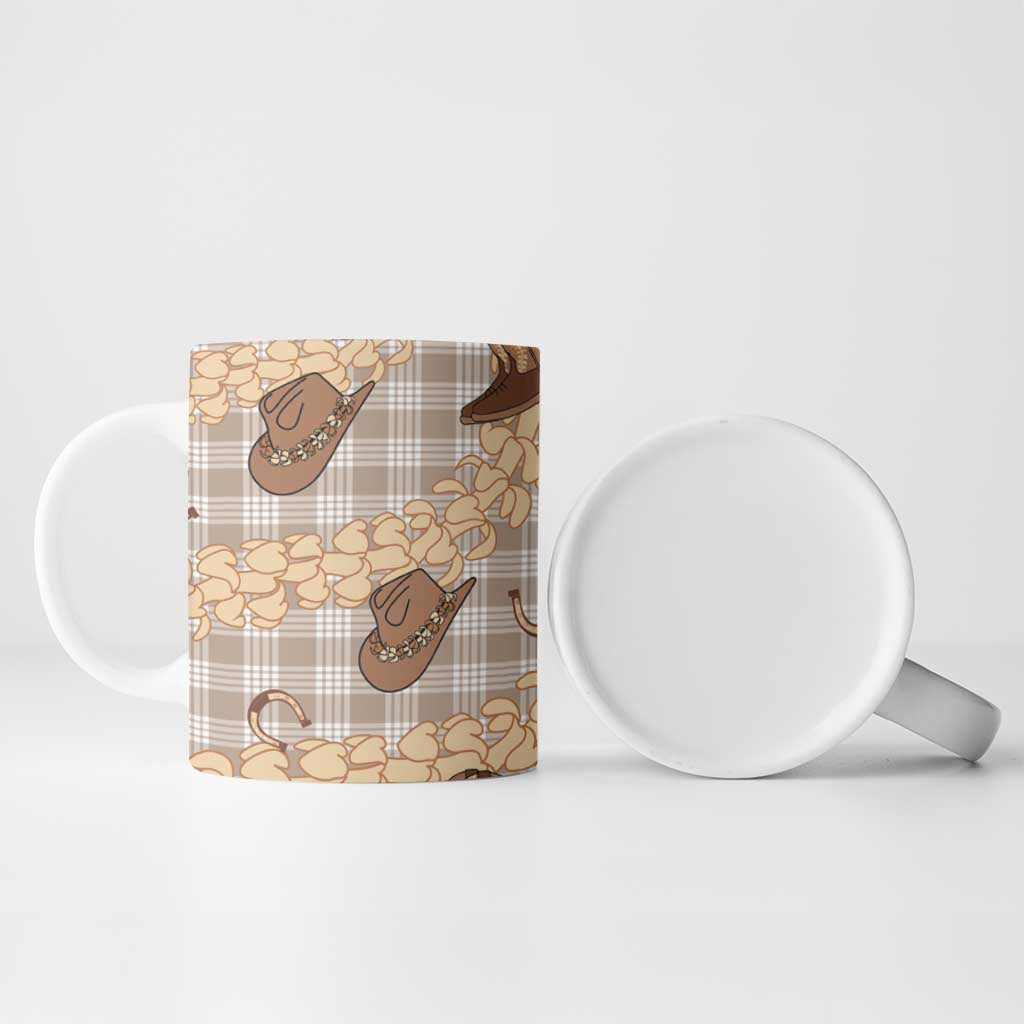 Khaki Palaka Hawaii Cowboy Ceramic Mug Puakenikeni Lei Paniolo Papale Seamless Vibes - Polynesian Pride
