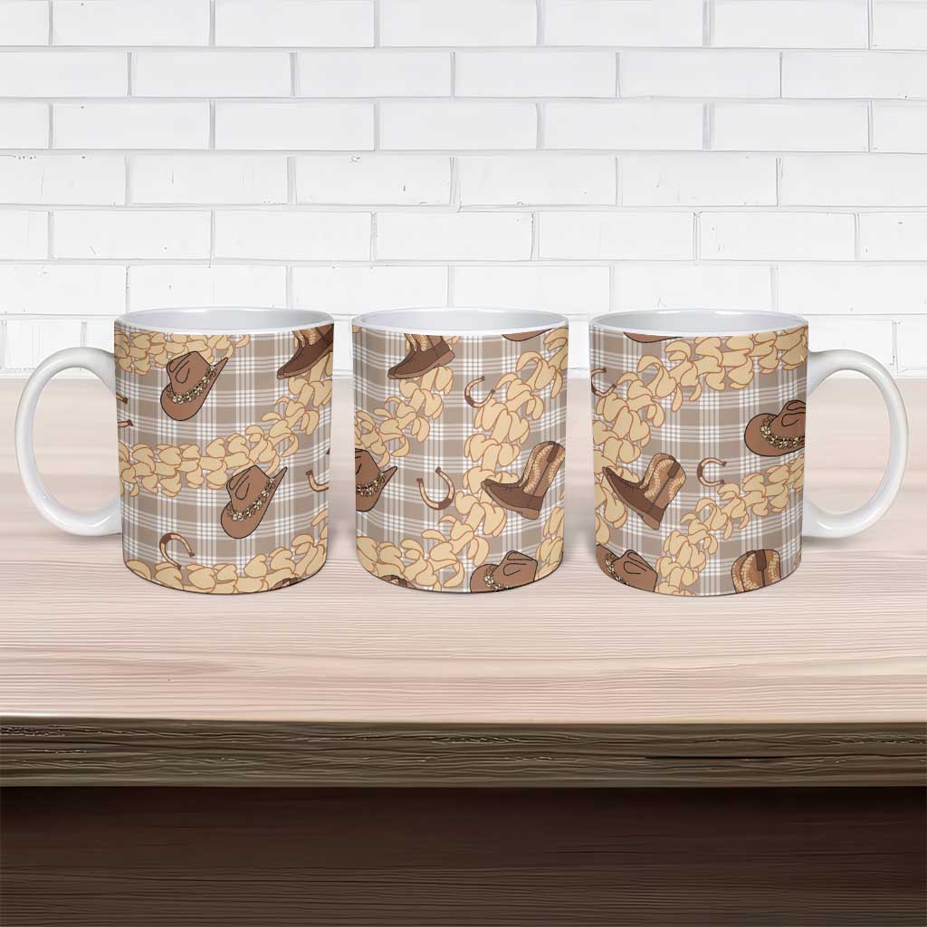 Khaki Palaka Hawaii Cowboy Ceramic Mug Puakenikeni Lei Paniolo Papale Seamless Vibes - Polynesian Pride