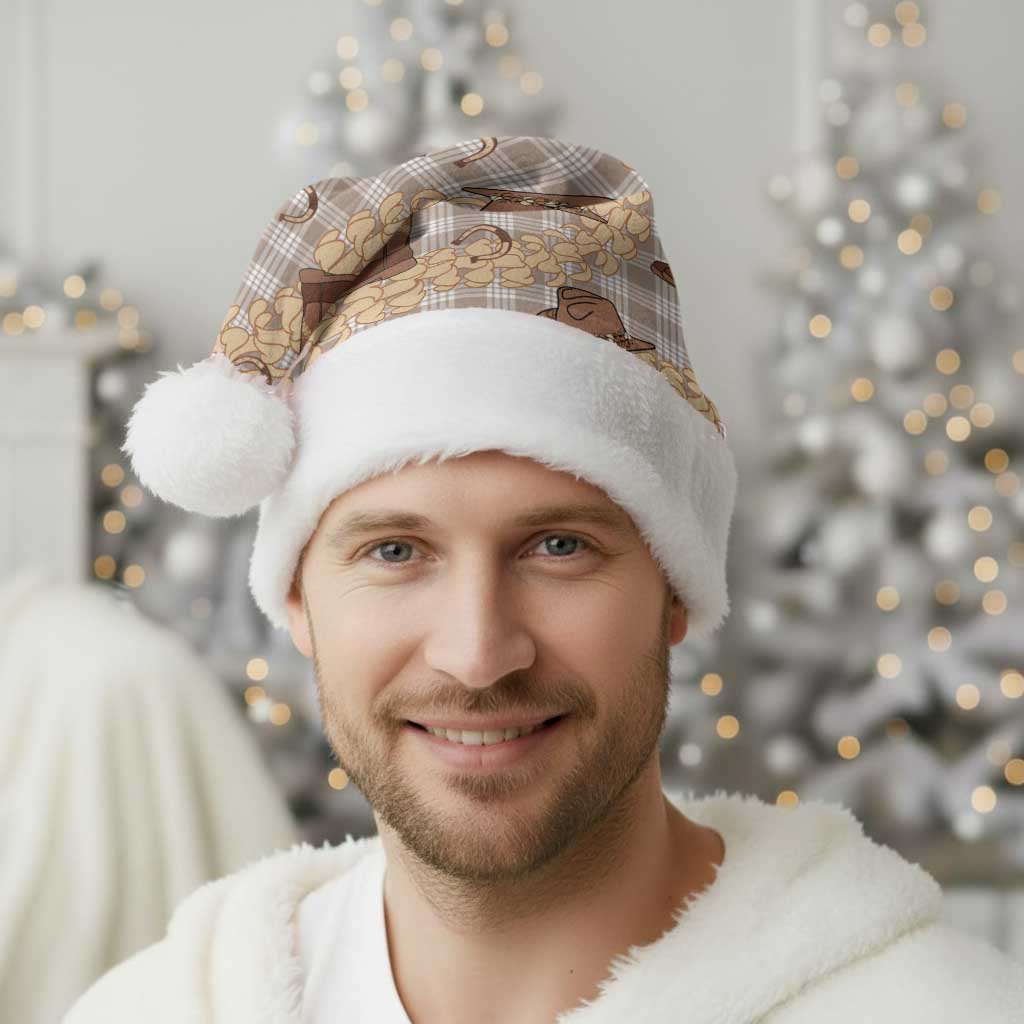 Khaki Palaka Hawaii Cowboy Christmas Santa Hat Puakenikeni Lei Paniolo Papale Seamless Vibes - Polynesian Pride