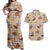 Khaki Palaka Hawaii Cowboy Couples Matching Off Shoulder Maxi Dress and Hawaiian Shirt Puakenikeni Lei Paniolo Papale Seamless Vibes - Polynesian Pride