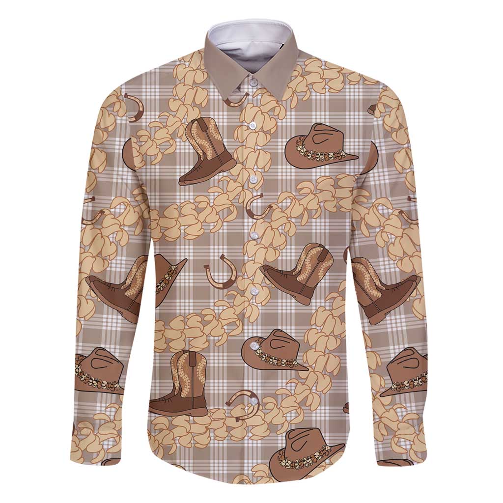 Khaki Palaka Hawaii Cowboy Family Matching Long Sleeve Bodycon Dress and Hawaiian Shirt Puakenikeni Lei Paniolo Papale Seamless Vibes - Polynesian Pride