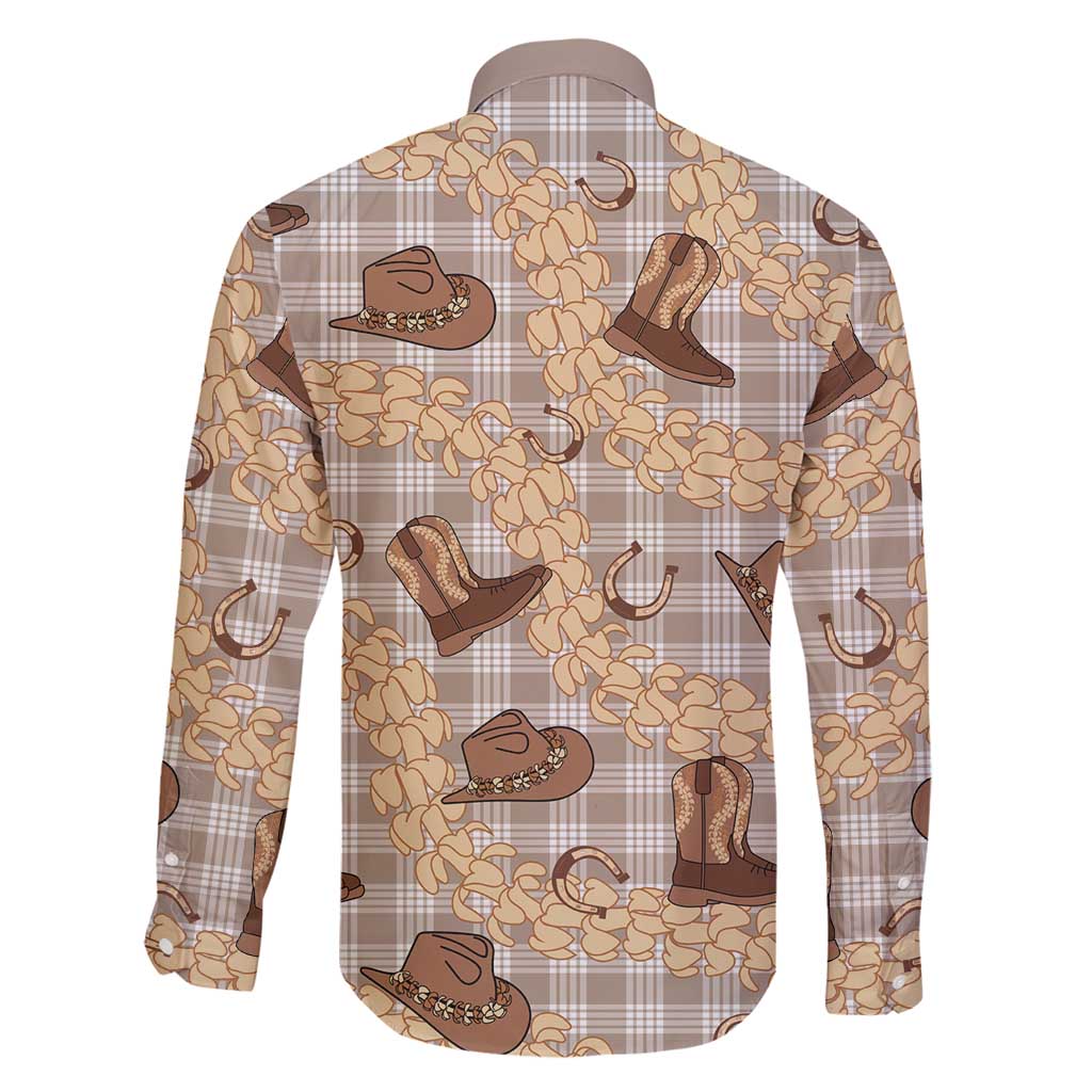 Khaki Palaka Hawaii Cowboy Family Matching Off Shoulder Maxi Dress and Hawaiian Shirt Puakenikeni Lei Paniolo Papale Seamless Vibes - Polynesian Pride