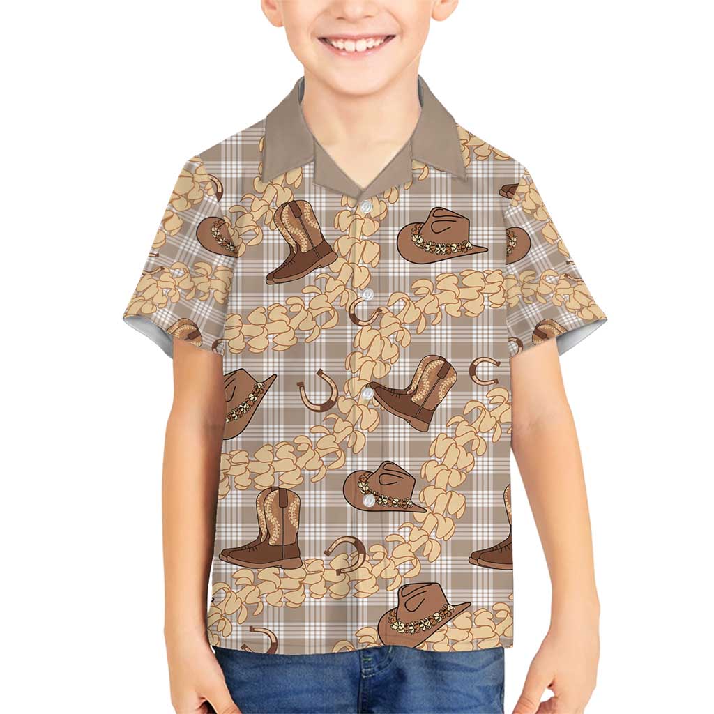 Khaki Palaka Hawaii Cowboy Family Matching Puletasi and Hawaiian Shirt Puakenikeni Lei Paniolo Papale Seamless Vibes - Polynesian Pride