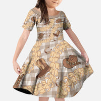 Khaki Palaka Hawaii Cowboy Family Matching Summer Maxi Dress and Hawaiian Shirt Puakenikeni Lei Paniolo Papale Seamless Vibes - Polynesian Pride