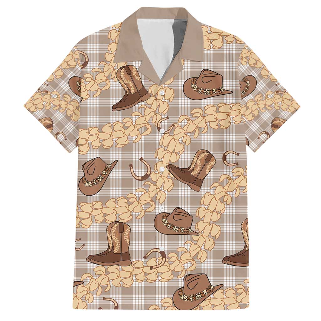 Khaki Palaka Hawaii Cowboy Hawaiian Shirt Puakenikeni Lei Paniolo Papale Seamless Vibes - Polynesian Pride