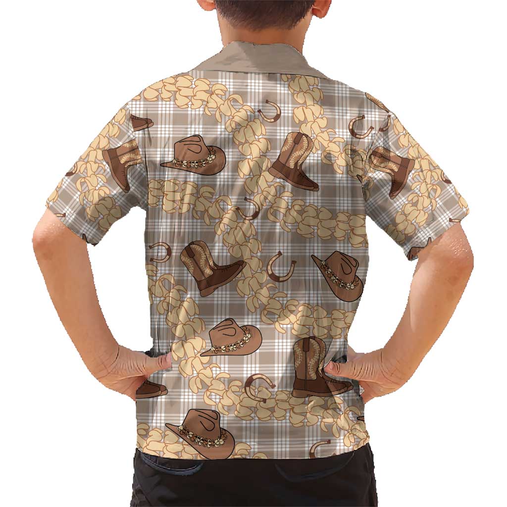 Khaki Palaka Hawaii Cowboy Hawaiian Shirt Puakenikeni Lei Paniolo Papale Seamless Vibes - Polynesian Pride