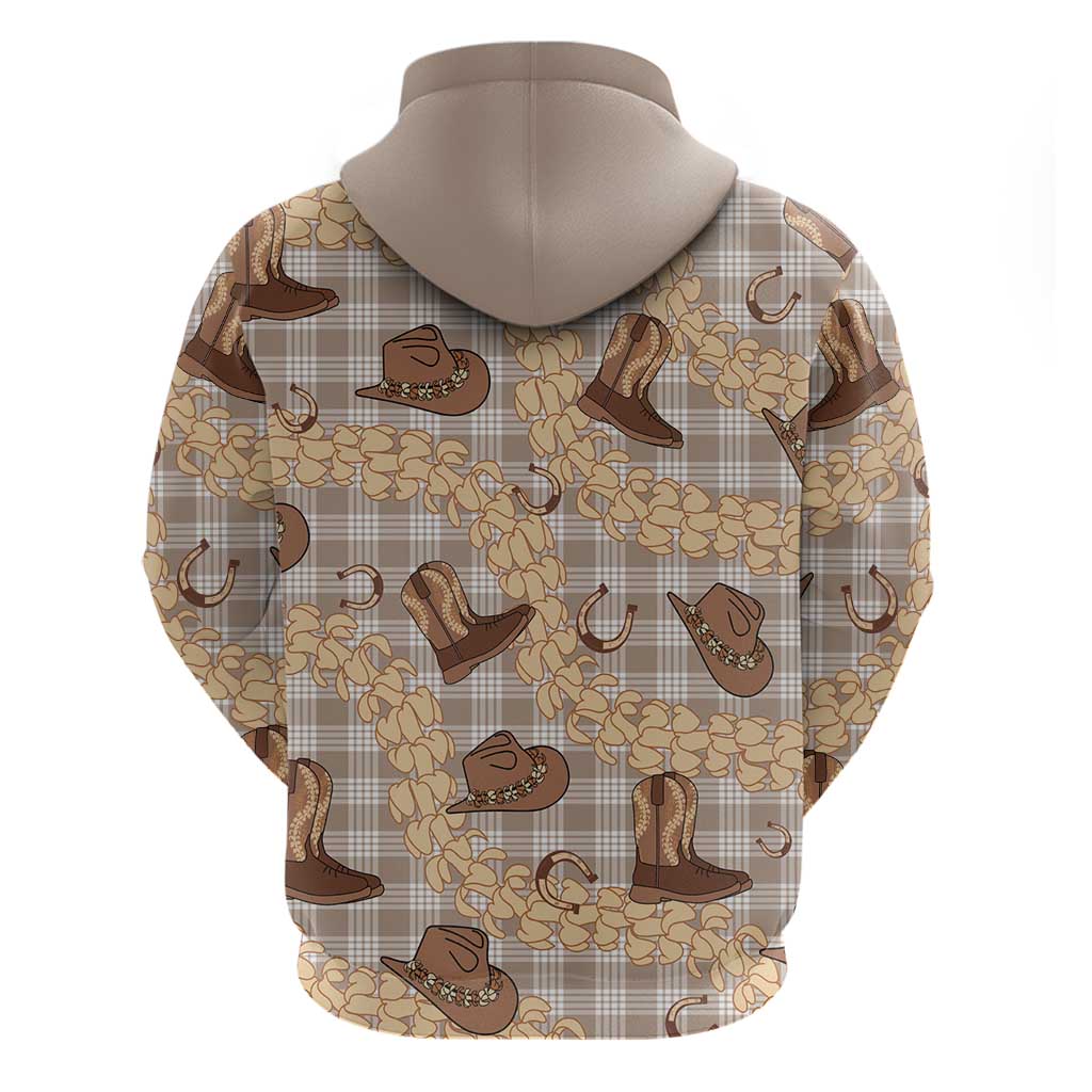 Khaki Palaka Hawaii Cowboy Hoodie Puakenikeni Lei Paniolo Papale Seamless Vibes - Polynesian Pride