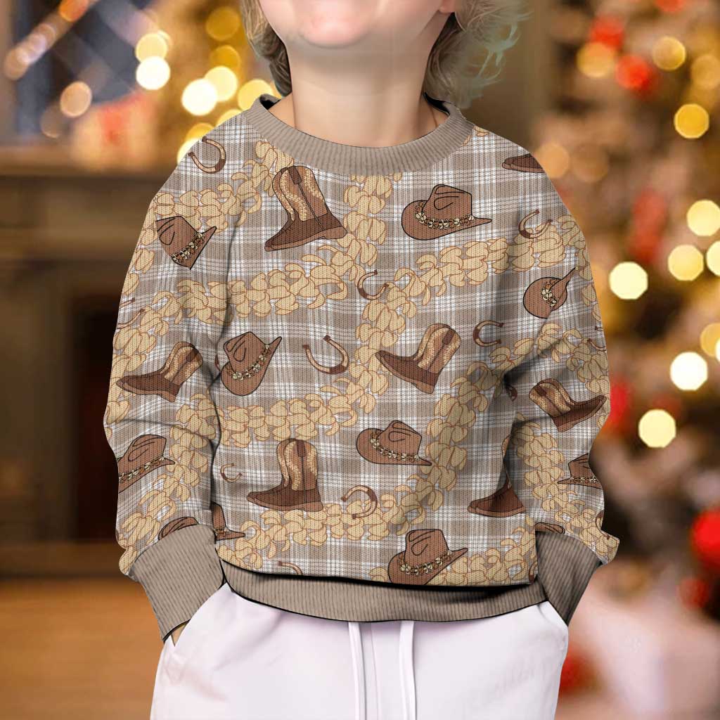 Khaki Palaka Hawaii Cowboy Kid Ugly Christmas Sweater Puakenikeni Lei Paniolo Papale Seamless Vibes - Polynesian Pride