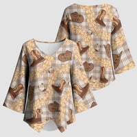 Khaki Palaka Hawaii Cowboy Kimono Sleeve Blouse Puakenikeni Lei Paniolo Papale Seamless Vibes - Polynesian Pride