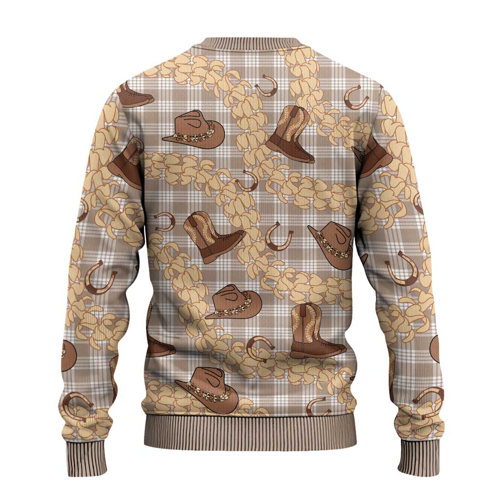 Khaki Palaka Hawaii Cowboy Ugly Christmas Sweater Puakenikeni Lei Paniolo Papale Seamless Vibes - Polynesian Pride