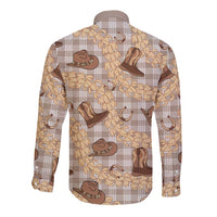 Khaki Palaka Hawaii Cowboy Long Sleeve Button Shirt Puakenikeni Lei Paniolo Papale Seamless Vibes - Polynesian Pride