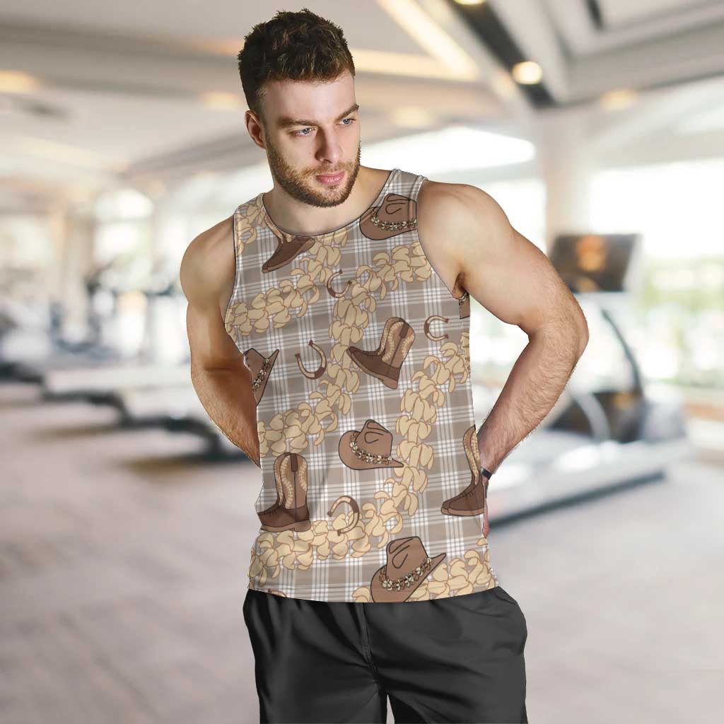 Khaki Palaka Hawaii Cowboy Men Tank Top Puakenikeni Lei Paniolo Papale Seamless Vibes - Polynesian Pride