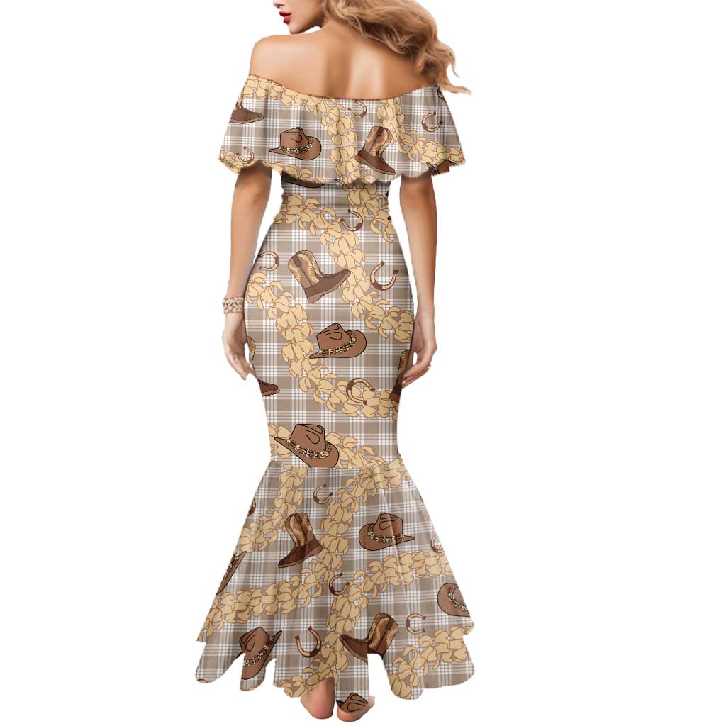 Khaki Palaka Hawaii Cowboy Mermaid Dress Puakenikeni Lei Paniolo Papale Seamless Vibes - Polynesian Pride