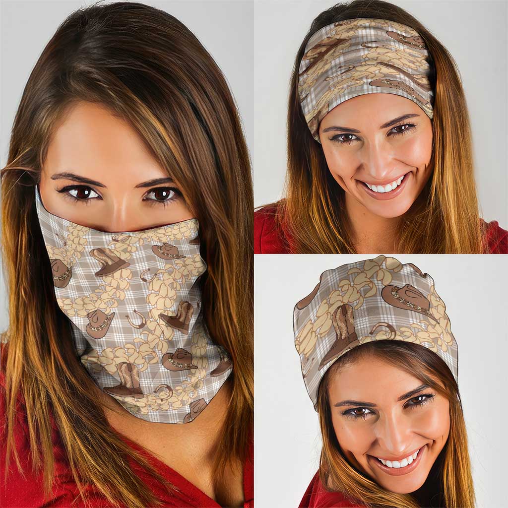 Khaki Palaka Hawaii Cowboy Neck Gaiter Puakenikeni Lei Paniolo Papale Seamless Vibes - Polynesian Pride