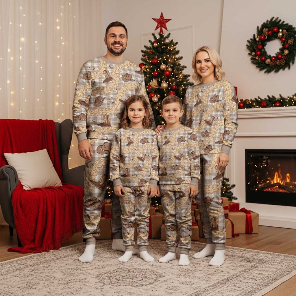 Khaki Palaka Hawaii Cowboy Christmas Pajama Set Puakenikeni Lei Paniolo Papale Seamless Vibes LT14 - Polynesian Pride