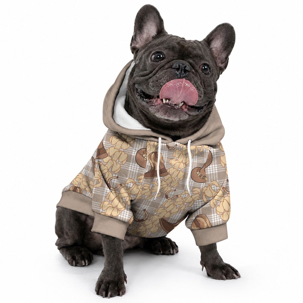 Khaki Palaka Hawaii Cowboy Pet Hoodie Puakenikeni Lei Paniolo Papale Seamless Vibes