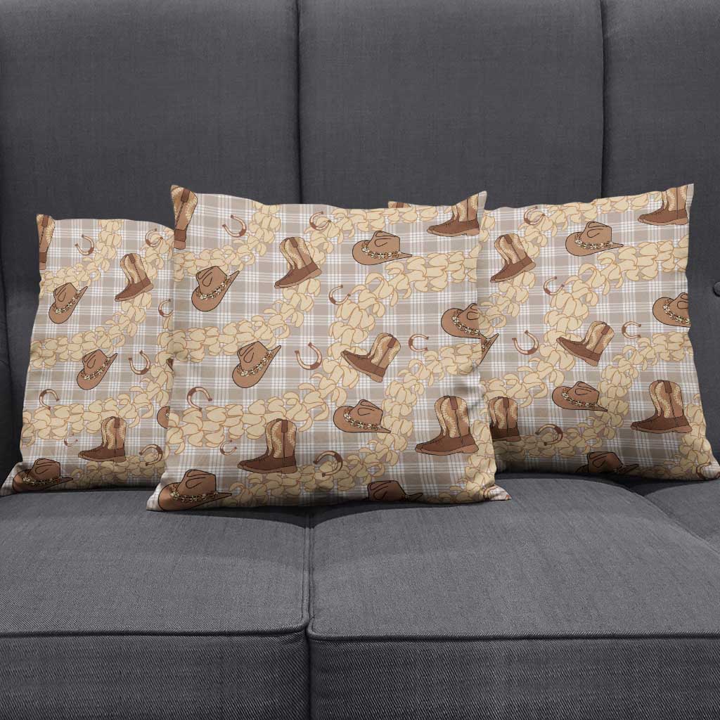 Khaki Palaka Hawaii Cowboy Pillow Cover Puakenikeni Lei Paniolo Papale Seamless Vibes LT14 - Polynesian Pride