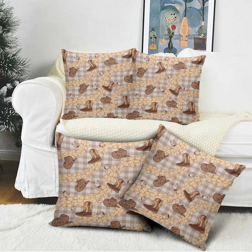 Khaki Palaka Hawaii Cowboy Pillow Cover Puakenikeni Lei Paniolo Papale Seamless Vibes LT14 - Polynesian Pride