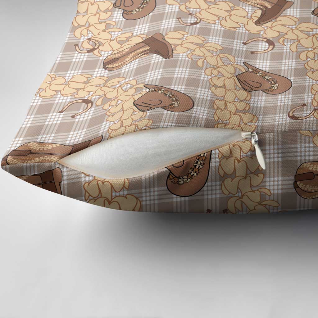 Khaki Palaka Hawaii Cowboy Pillow Cover Puakenikeni Lei Paniolo Papale Seamless Vibes LT14 - Polynesian Pride