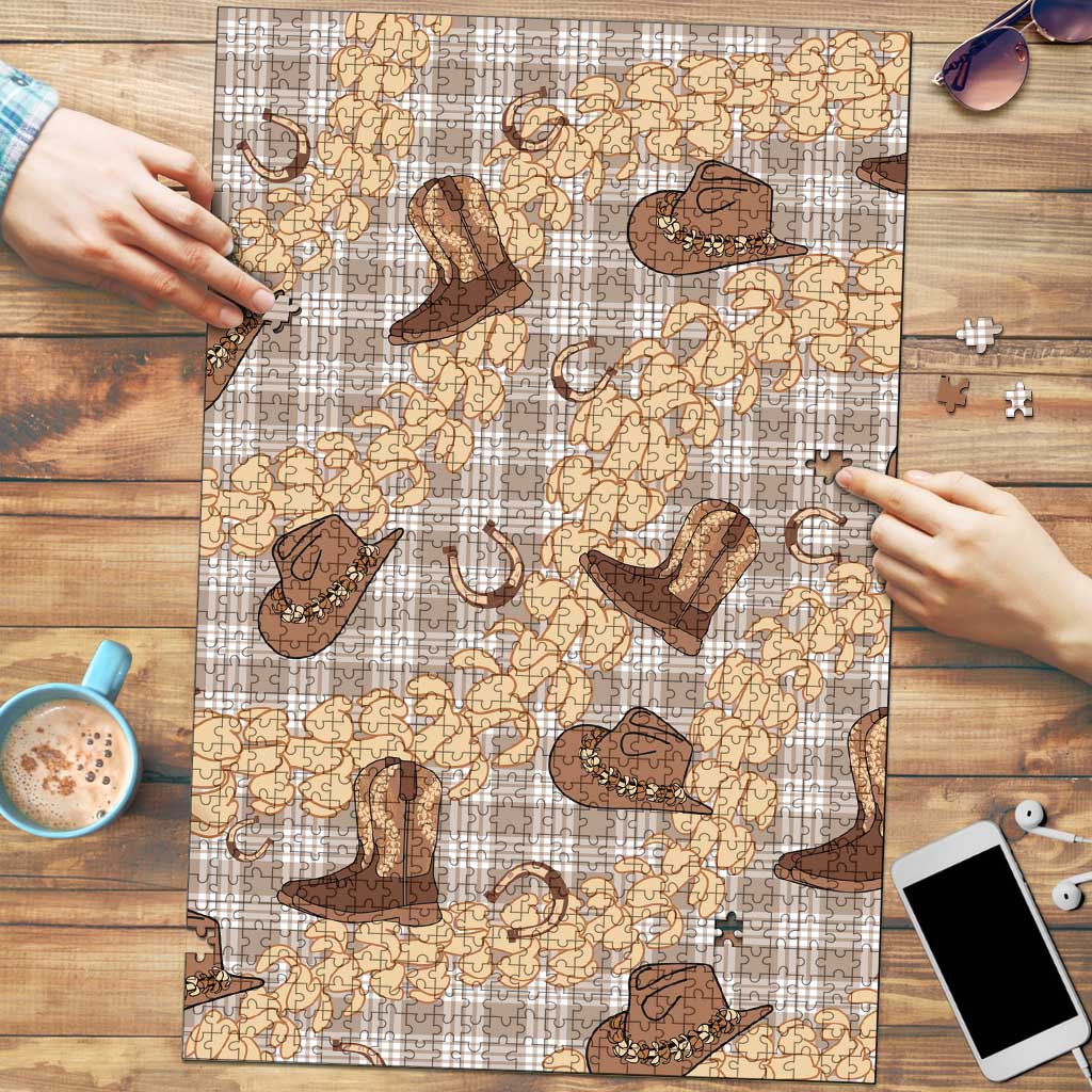 Khaki Palaka Hawaii Cowboy Puzzle Puakenikeni Lei Paniolo Papale Seamless Vibes - Polynesian Pride