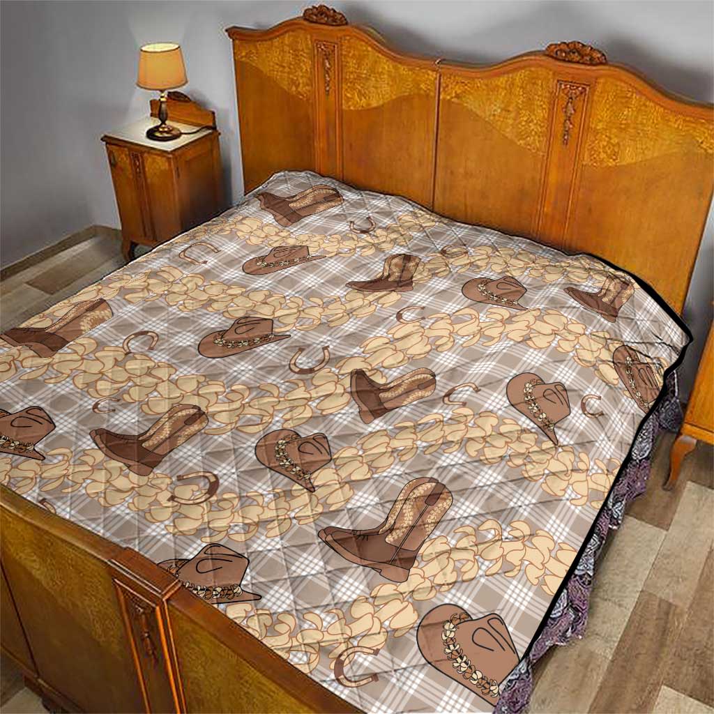 Khaki Palaka Hawaii Cowboy Quilt Puakenikeni Lei Paniolo Papale Seamless Vibes - Polynesian Pride