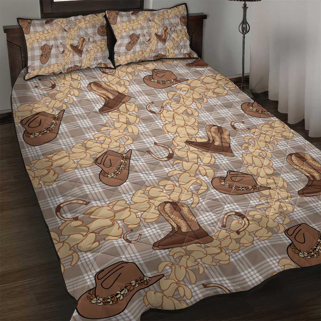 Khaki Palaka Hawaii Cowboy Quilt Bed Set Puakenikeni Lei Paniolo Papale Seamless Vibes - Polynesian Pride