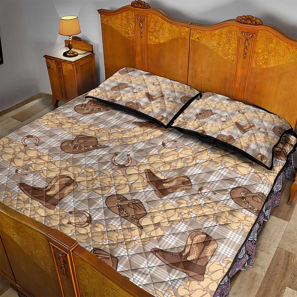 Khaki Palaka Hawaii Cowboy Quilt Bed Set Puakenikeni Lei Paniolo Papale Seamless Vibes - Polynesian Pride