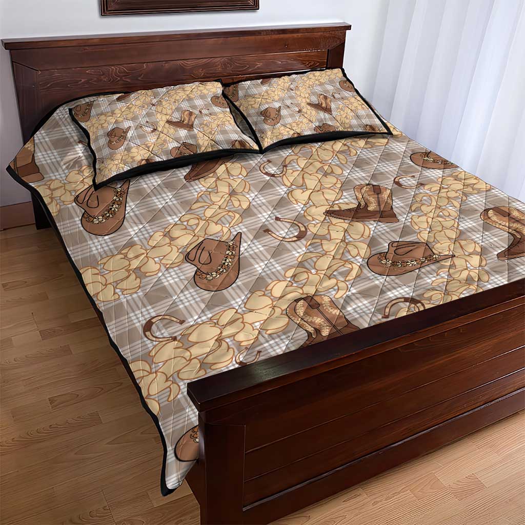 Khaki Palaka Hawaii Cowboy Quilt Bed Set Puakenikeni Lei Paniolo Papale Seamless Vibes - Polynesian Pride
