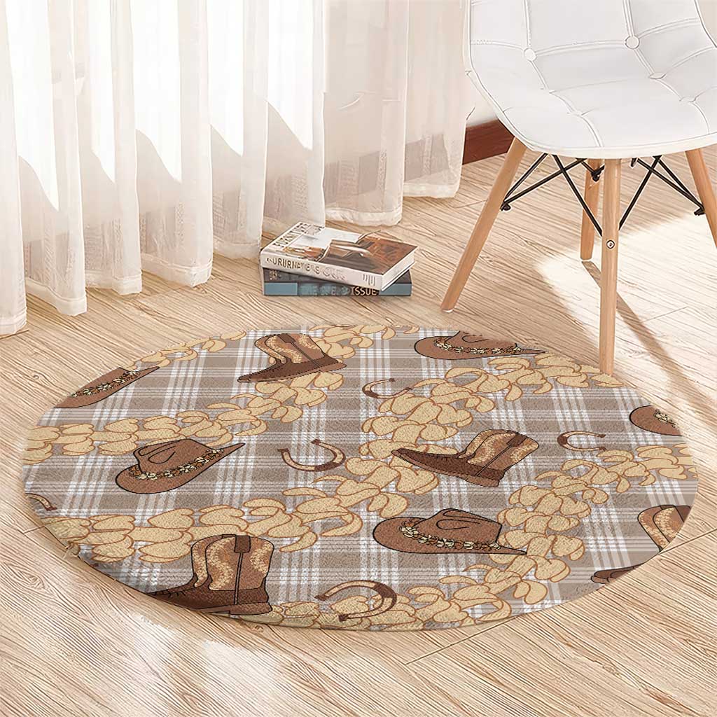 Khaki Palaka Hawaii Cowboy Round Carpet Puakenikeni Lei Paniolo Papale Seamless Vibes - Polynesian Pride