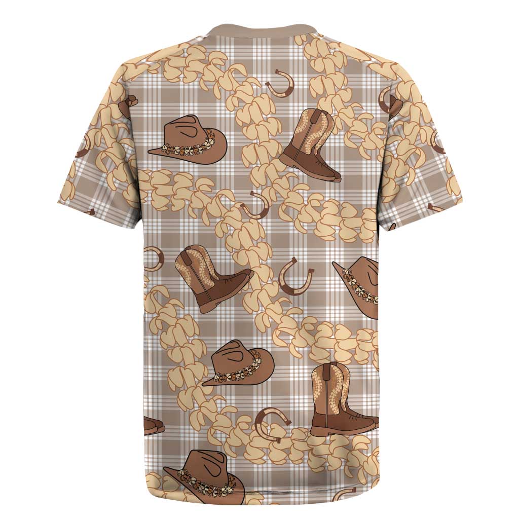 Khaki Palaka Hawaii Cowboy Rugby Jersey Puakenikeni Lei Paniolo Papale Seamless Vibes - Polynesian Pride