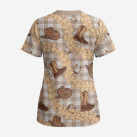 Khaki Palaka Hawaii Cowboy Scrub Top Puakenikeni Lei Paniolo Papale Seamless Vibes - Polynesian Pride