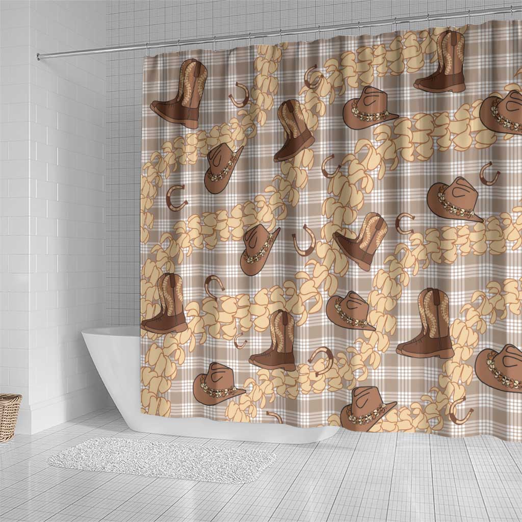 Khaki Palaka Hawaii Cowboy Shower Curtain Puakenikeni Lei Paniolo Papale Seamless Vibes - Polynesian Pride