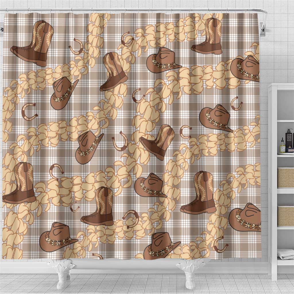 Khaki Palaka Hawaii Cowboy Shower Curtain Puakenikeni Lei Paniolo Papale Seamless Vibes - Polynesian Pride