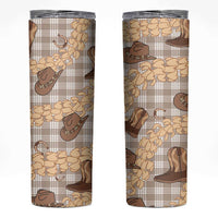 Khaki Palaka Hawaii Cowboy Skinny Tumbler Puakenikeni Lei Paniolo Papale Seamless Vibes - Polynesian Pride