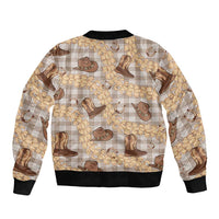 Khaki Palaka Hawaii Cowboy Sleeve Zip Bomber Jacket Puakenikeni Lei Paniolo Papale Seamless Vibes LT14 - Polynesian Pride