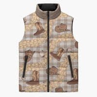 Khaki Palaka Hawaii Cowboy Sleeveless Puffer Jacket Puakenikeni Lei Paniolo Papale Seamless Vibes - Polynesian Pride