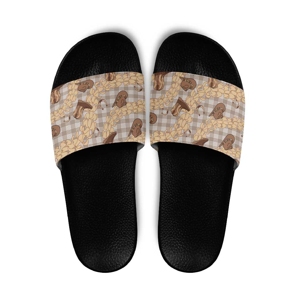 Khaki Palaka Hawaii Cowboy Slide Sandals Puakenikeni Lei Paniolo Papale Seamless Vibes LT14 Khaki - Polynesian Pride