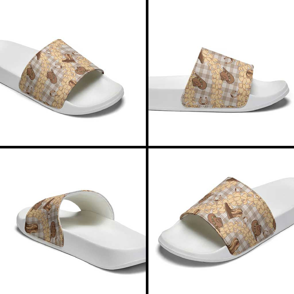 Khaki Palaka Hawaii Cowboy Slide Sandals Puakenikeni Lei Paniolo Papale Seamless Vibes LT14 - Polynesian Pride