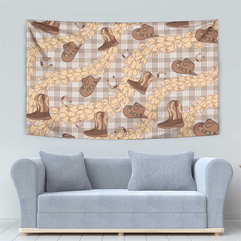 Khaki Palaka Hawaii Cowboy Tapestry Puakenikeni Lei Paniolo Papale Seamless Vibes LT14 - Polynesian Pride