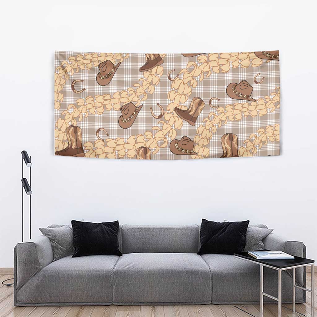 Khaki Palaka Hawaii Cowboy Tapestry Puakenikeni Lei Paniolo Papale Seamless Vibes LT14 - Polynesian Pride