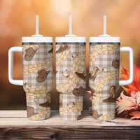 Khaki Palaka Hawaii Cowboy Tumbler With Handle Puakenikeni Lei Paniolo Papale Seamless Vibes - Polynesian Pride